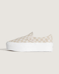 Classic Slip-On Platform Checkerboard Shoe in Checkerboard Mushroom Brown / Marshmallow White | Vans on sale