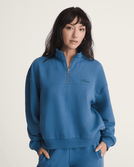 Script Logo Mock Neck Sweatshirt in True Navy Blue | Vans discount