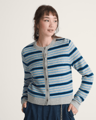 Premium Dolly Stripe Cardigan Sweater in Cement Heather Grey / Bright Azure Blue | Vans sale