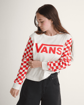 Checkerboard Long Sleeve Shirt in Marshmallow White / Red | Vans discount