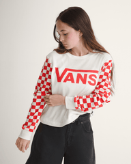Checkerboard Long Sleeve Shirt in Marshmallow White / Red | Vans discount