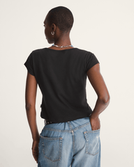 Checkerboard Bow Scoop T-Shirt in Black | Vans online