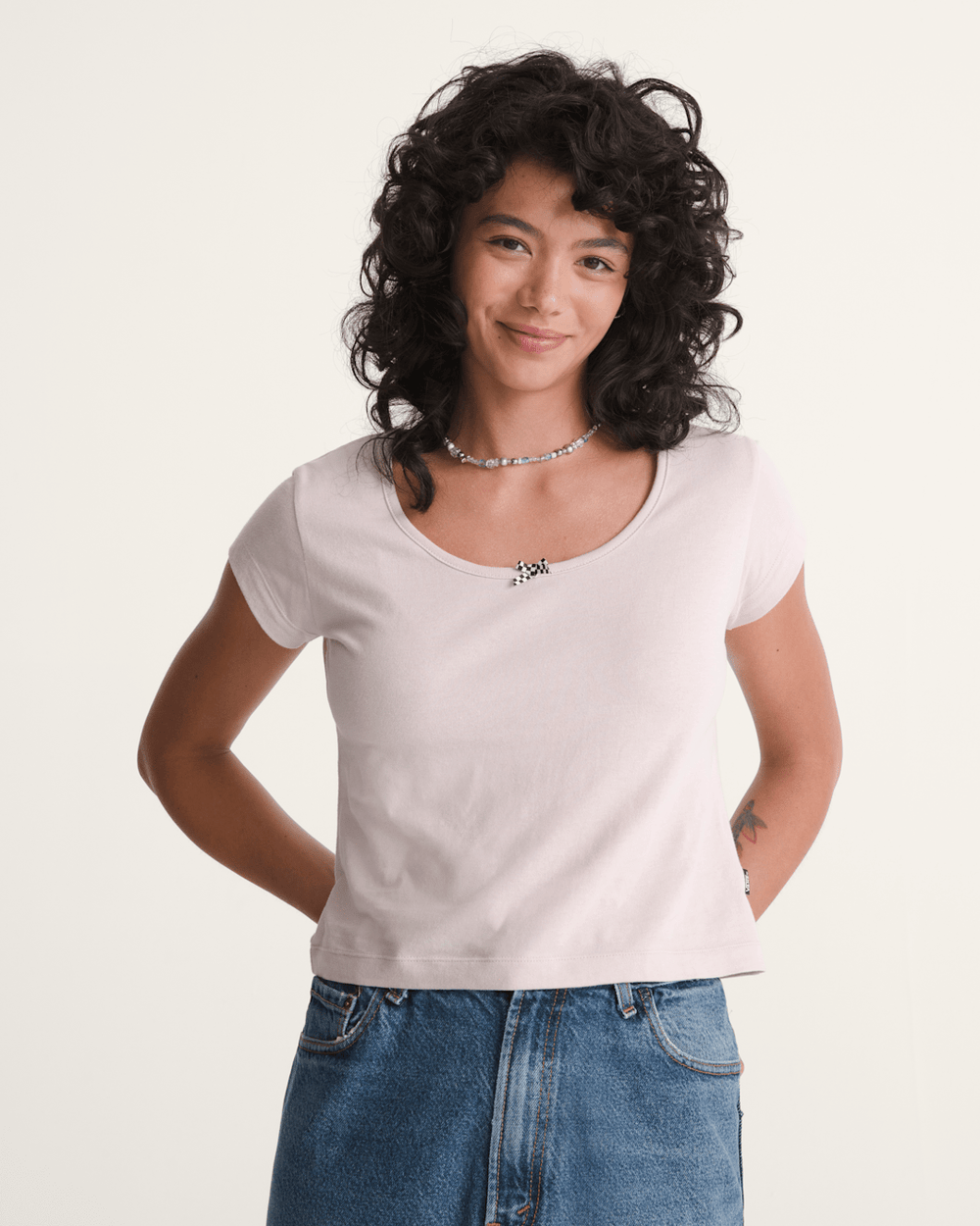 Checkerboard Bow Scoop T-Shirt in Sepia Rose Pink | Vans sale