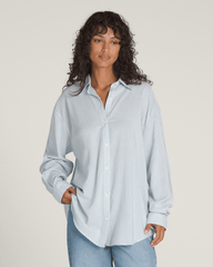 Gillian Striped Button Up Shirt in White / Crystal Blue | Vans online