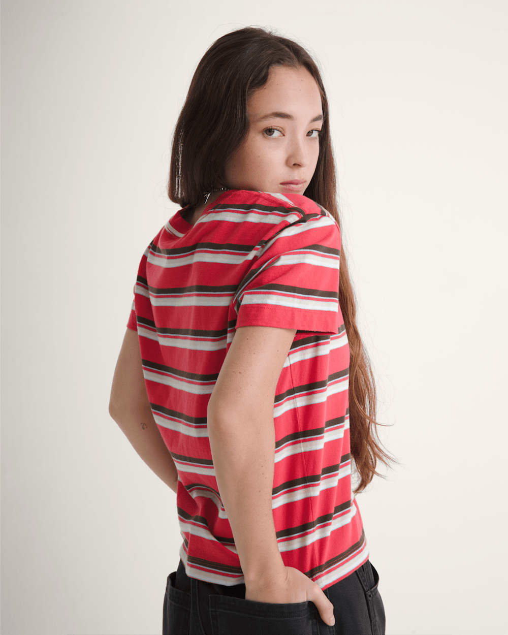 Salton Stripe T-Shirt in Crimson Haze Red | Vans online