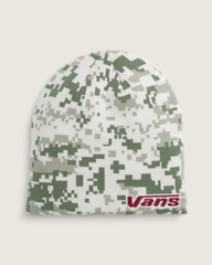 Vans Skull Beanie in Neutral Olive Green / Marshmallow White | Vans sale