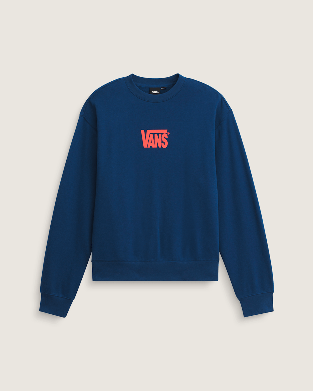 Stretch Logo Crew Sweatshirt in Deep Indig Blue / Flame Red | Vans online