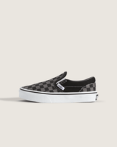 Kids Classic Checkerboard Slip-On Black/Pewter Shoes | Vans on sale