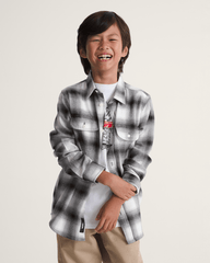 Kids Lawson Plaid Flannel Shirt in Marshmallow White / Black | Vans sale