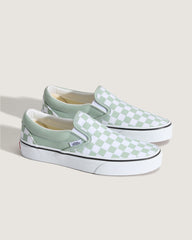 Classic Slip-On Checkerboard Shoe in Grey Olive Green / White | Vans online