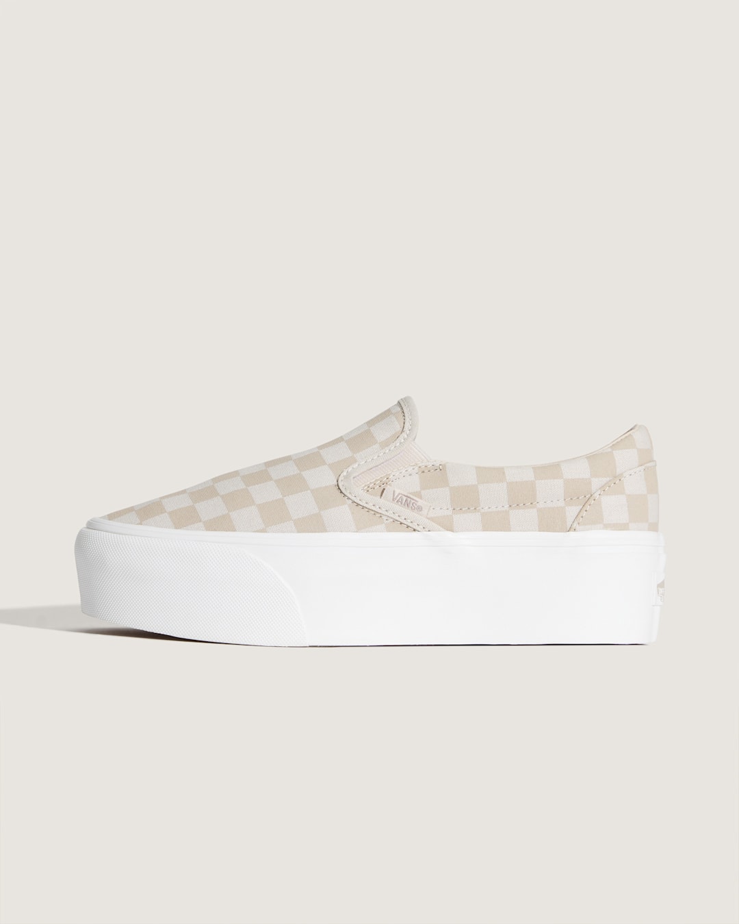 Classic Slip-On Platform Checkerboard Shoe in Checkerboard Mushroom Brown / Marshmallow White | Vans on sale