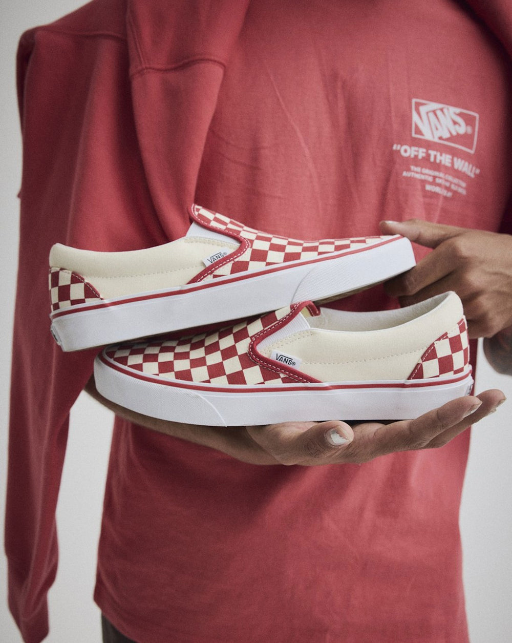 Classic Slip-On Checkerboard Shoe in Racing Red / White | Vans near me