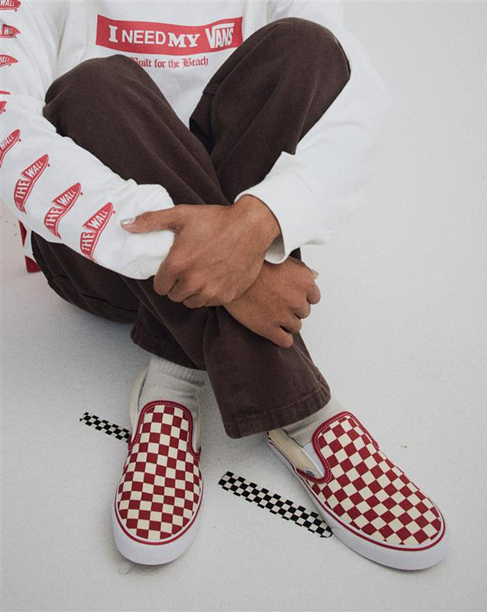 Classic Slip-On Checkerboard Shoe in Racing Red / White | Vans near me