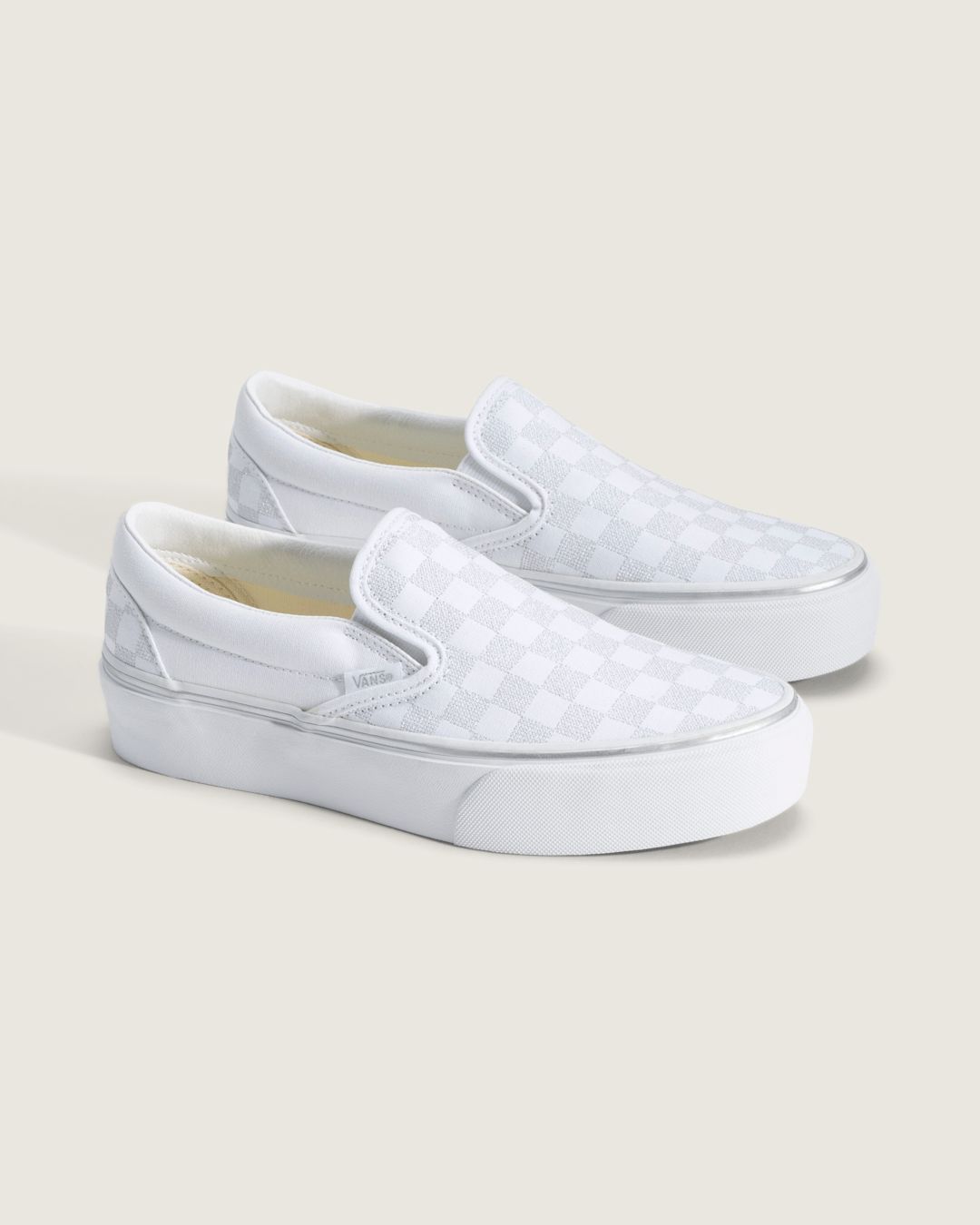 Classic Slip-On Platform Checkerboard Shoe in Checkerboard Silver Grey | Vans outlet