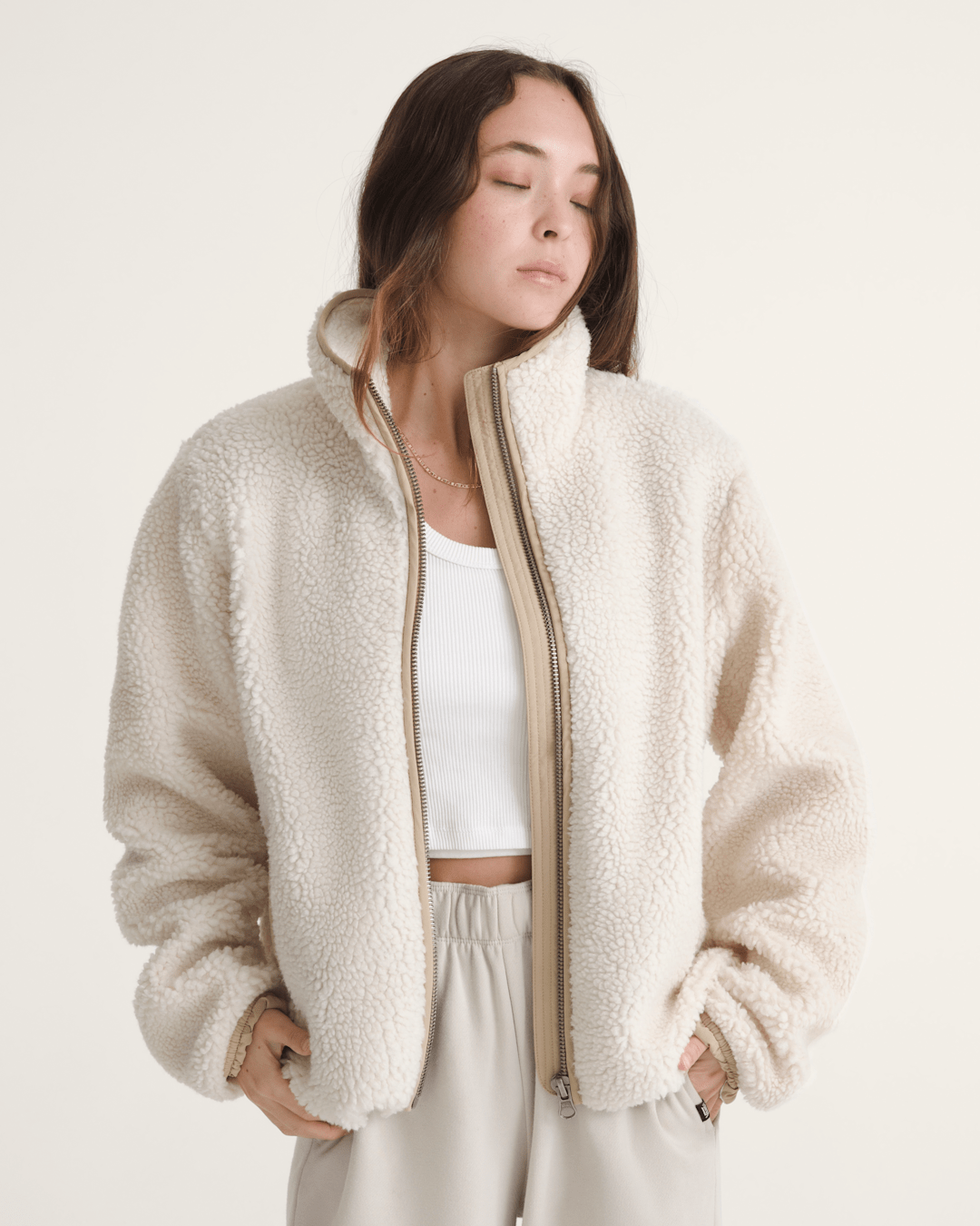 Misty Fog High Pile Jacket in Egret Beige | Vans discount
