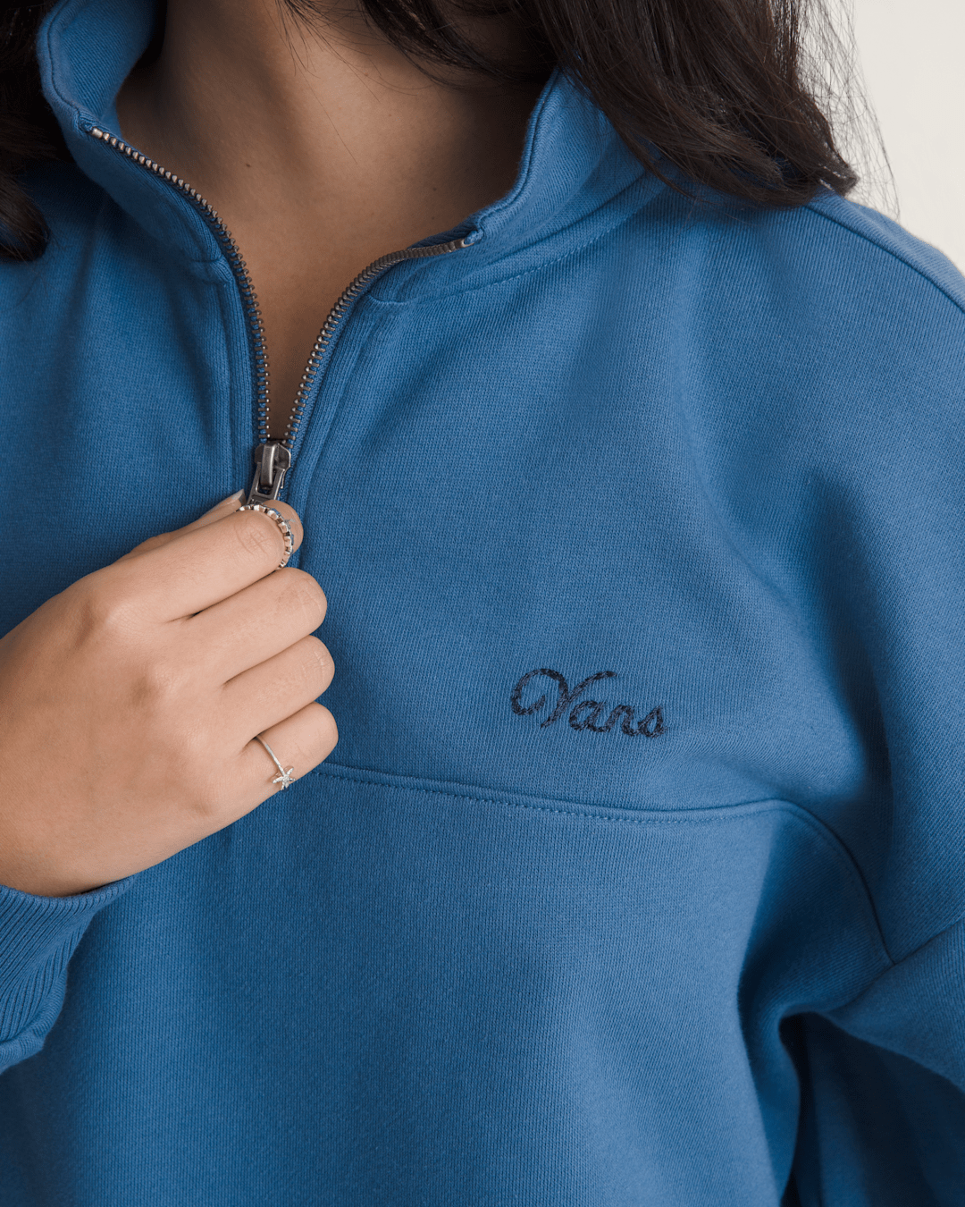 Script Logo Mock Neck Sweatshirt in True Navy Blue | Vans discount