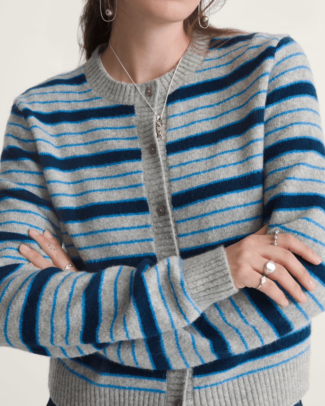 Premium Dolly Stripe Cardigan Sweater in Cement Heather Grey / Bright Azure Blue | Vans sale