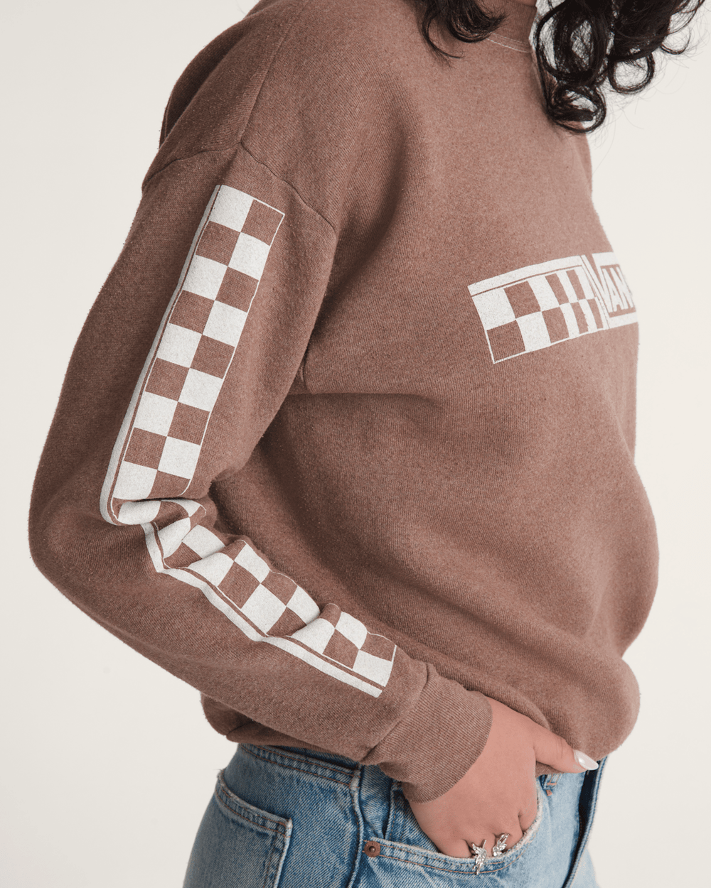 Waffle Shop Checkerboard Vans Style Crew Sweatshirt in Brown | Vans on sale