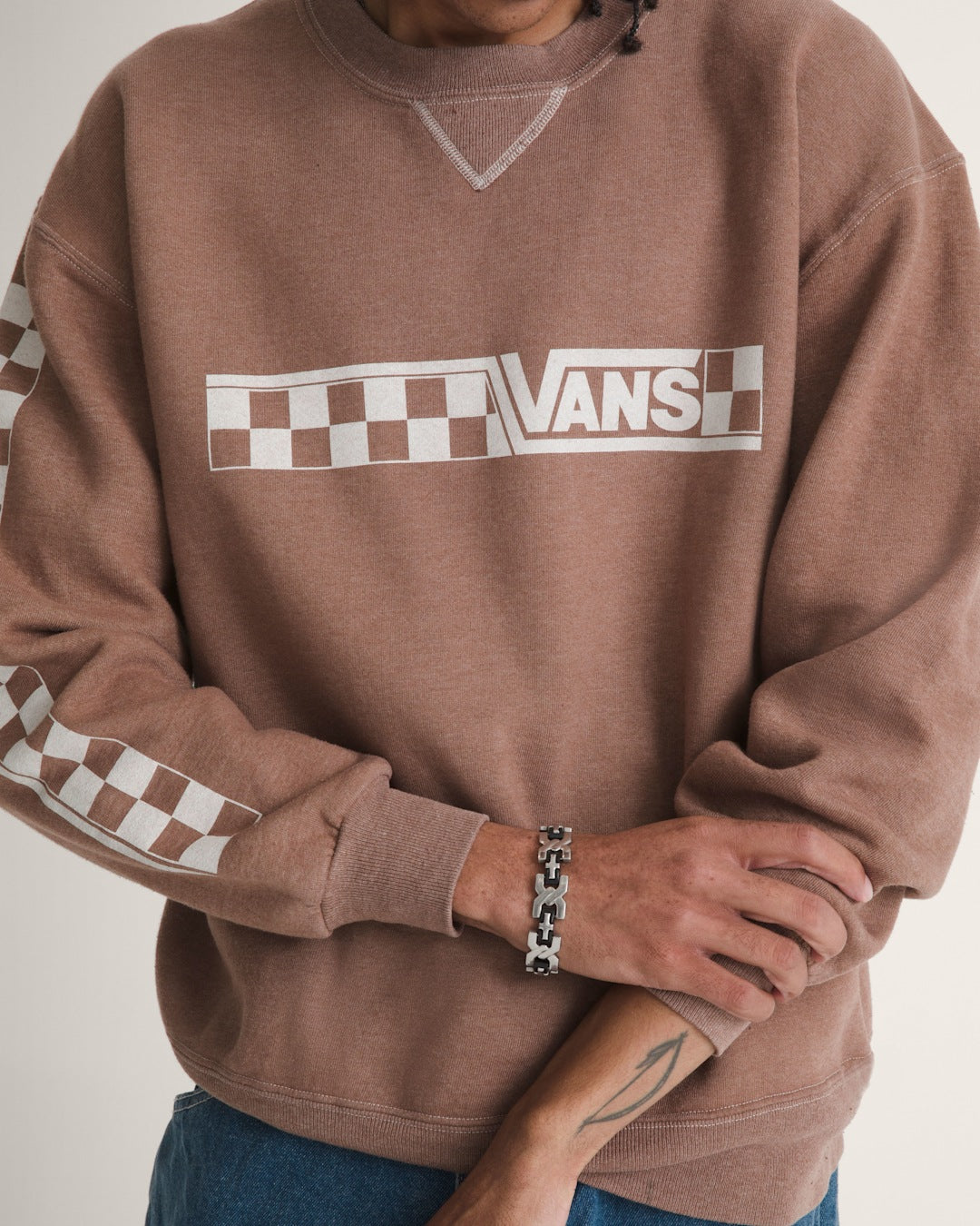 Waffle Shop Checkerboard Vans Style Crew Sweatshirt in Brown | Vans on sale
