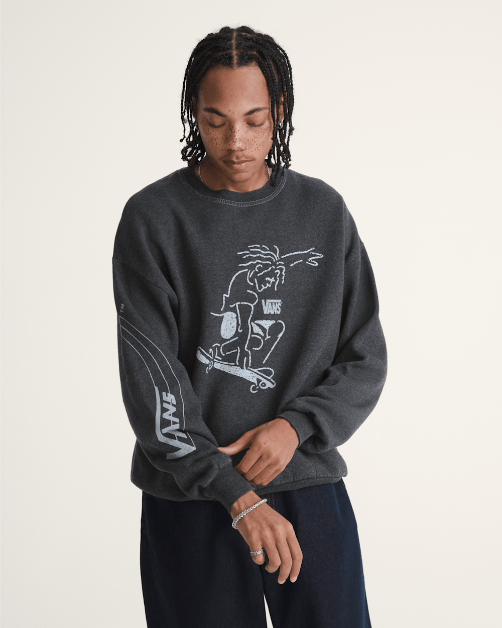 Waffle Shop Skate Crest Crewneck Sweatshirt in Charcoal Grey | Vans outlet