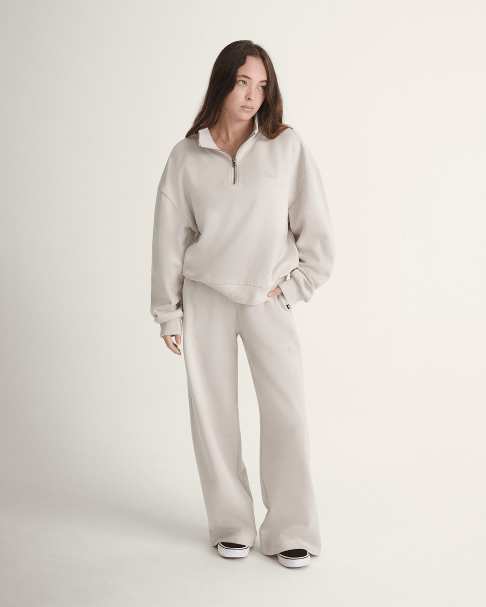 Script Logo Mock Neck Sweatshirt in Taupe Mist Grey | Vans discount