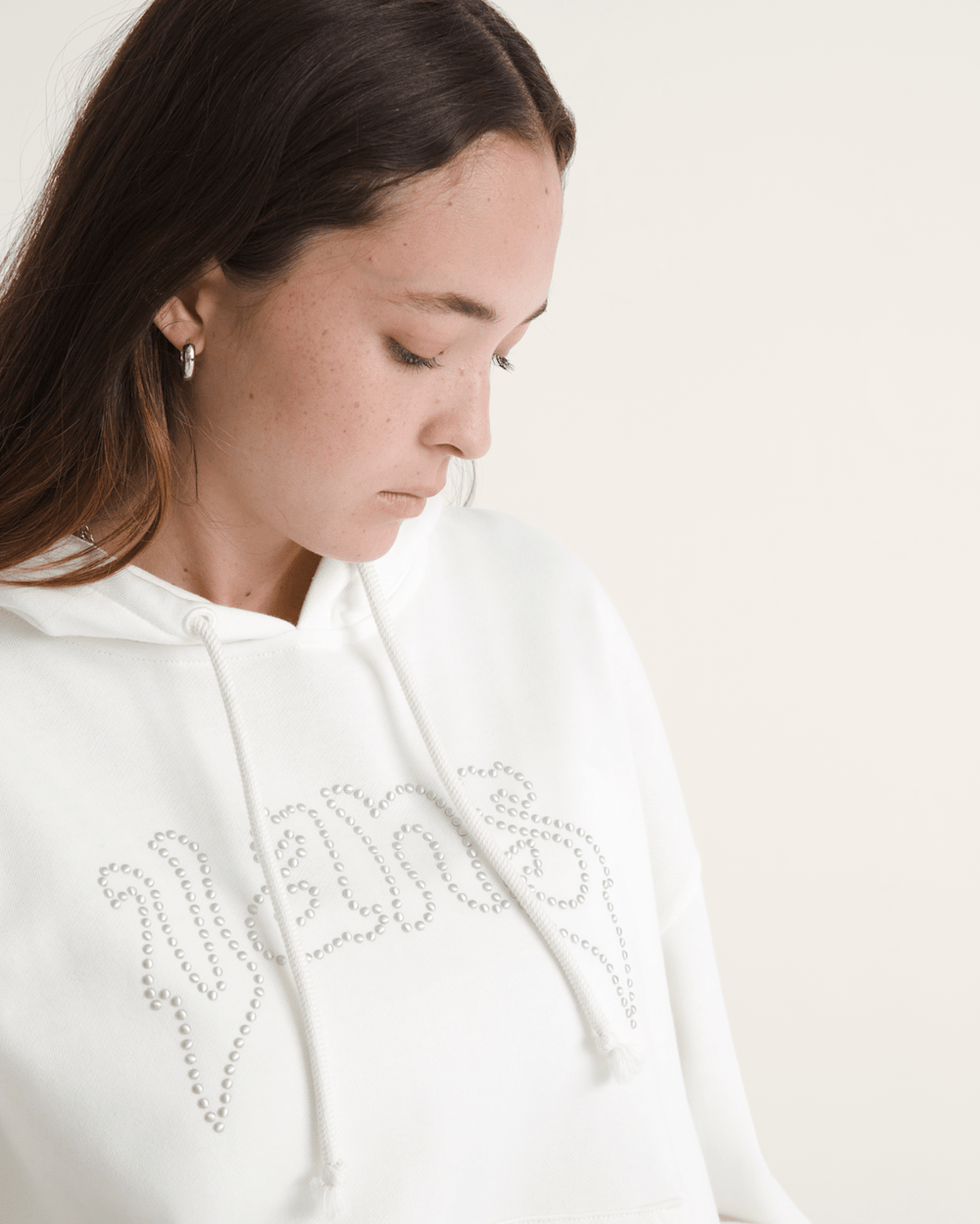 Pearls Logo Retro Pullover Sweatshirt in Marshmallow White | Vans near me
