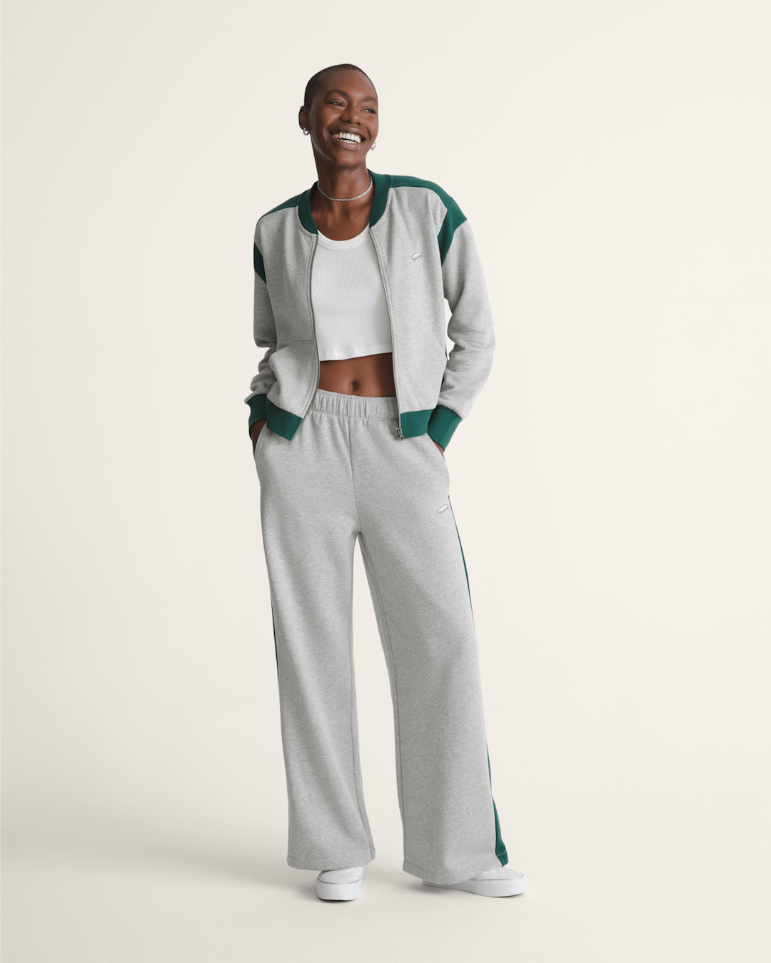 Rookie Track Zip Sweatshirt in Grey / Emerald Green | Vans discount