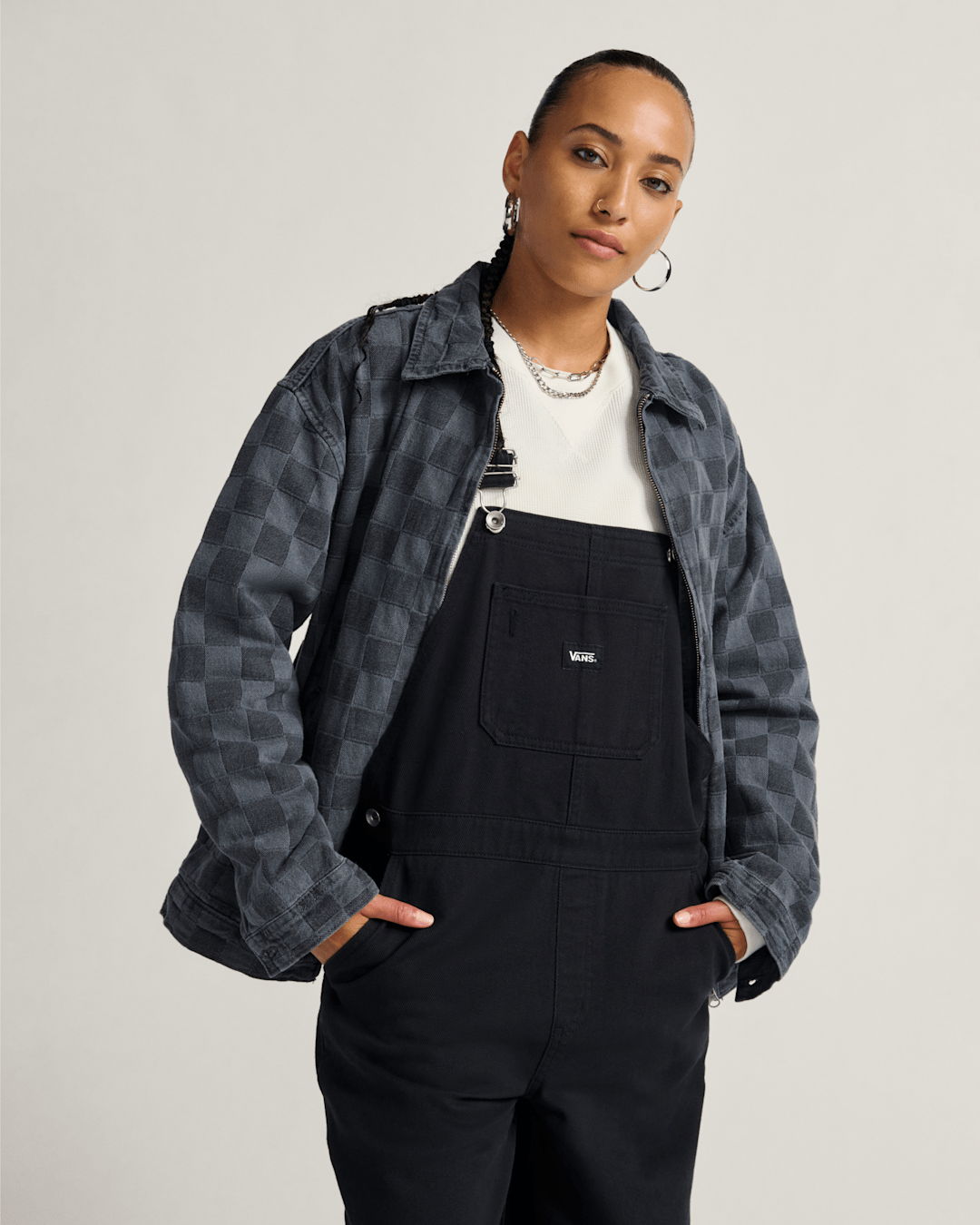 Pitstop Checkered Station Denim Jacket in Checkerboard Faded Black | Vans sale