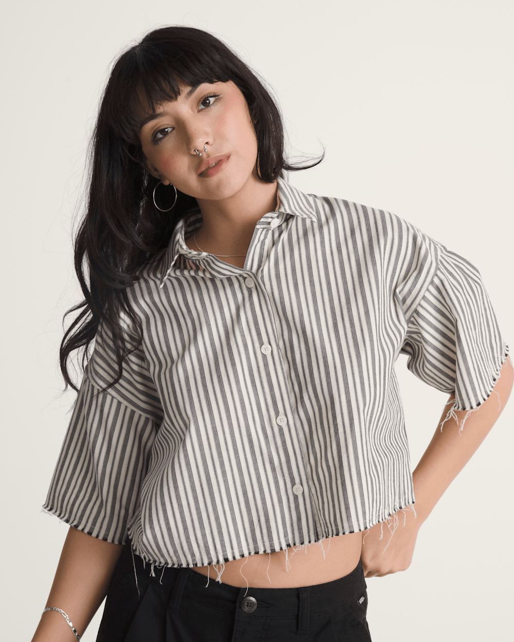 Crop Shirt in Black-White | Vans discount