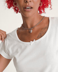 Checkerboard Bow Scoop T-Shirt in Marshmallow White | Vans on sale