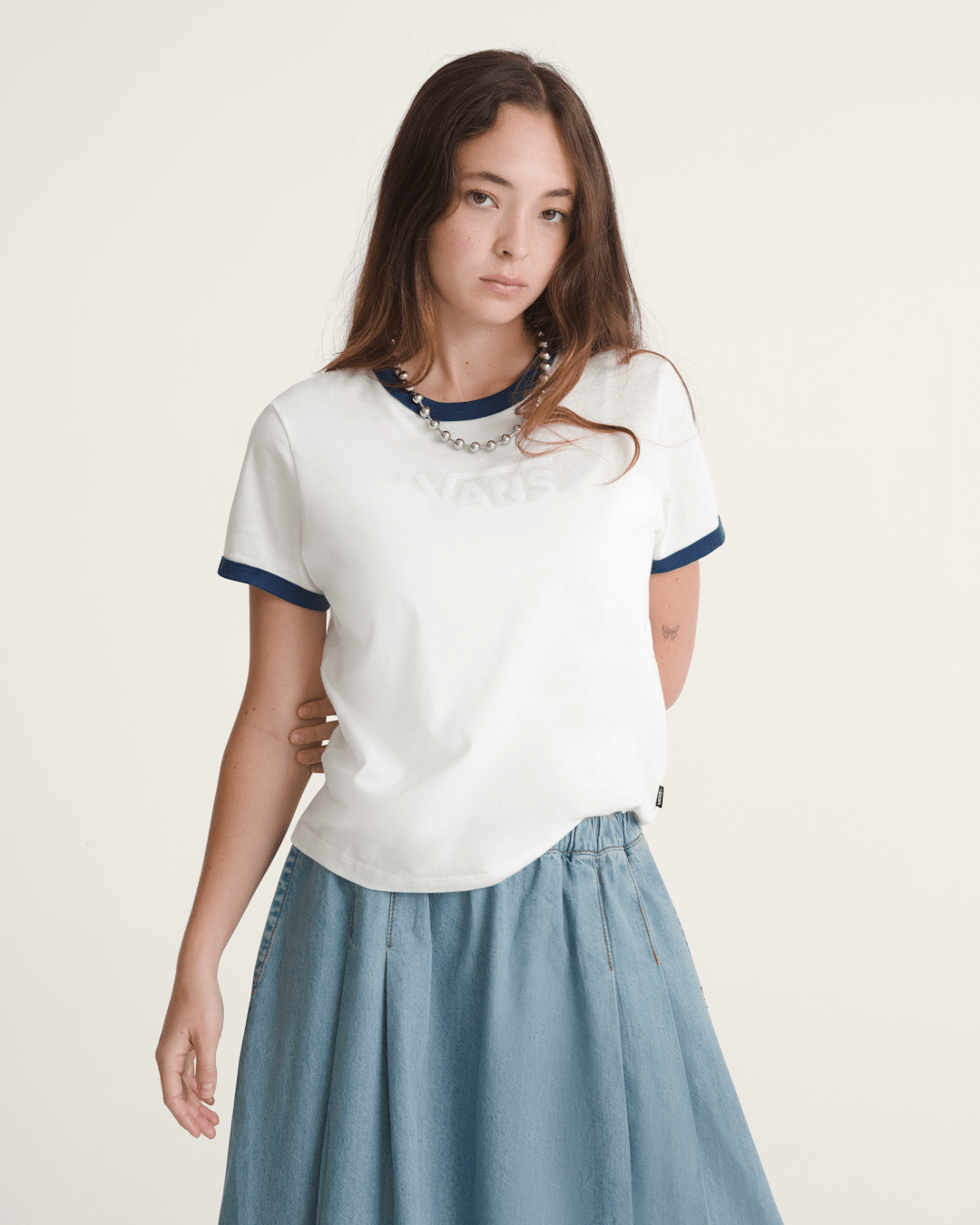 Drop V Ringer T-Shirt in Marshmallow White | Vans outlet