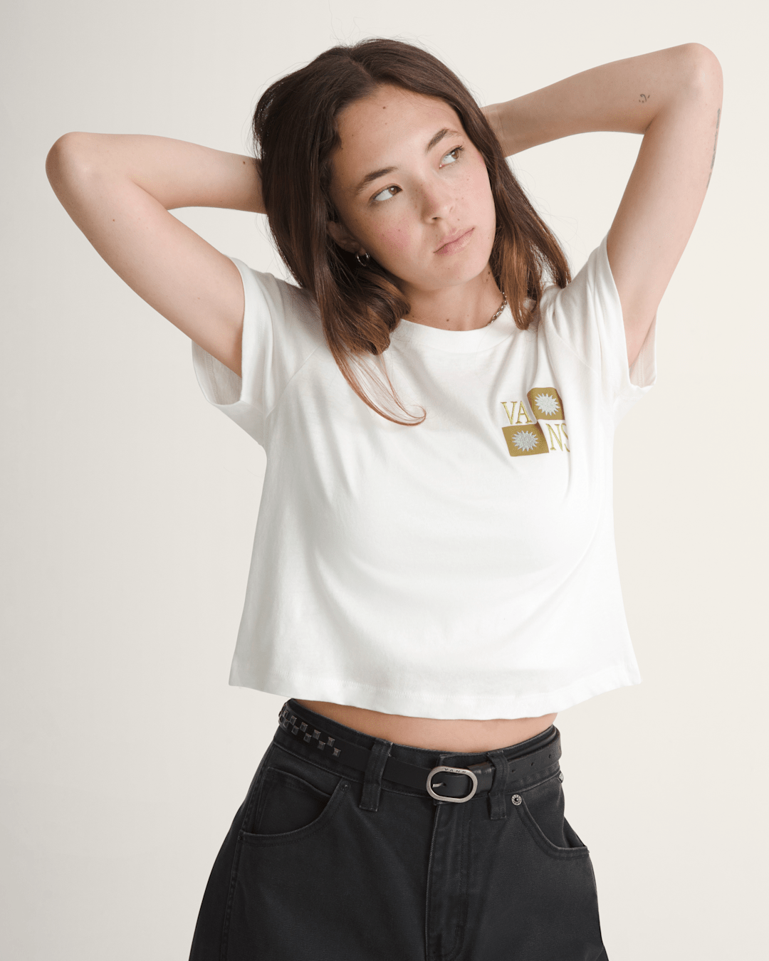Sunny Checkerboard Crop T-Shirt in Marshmallow White | Vans sale