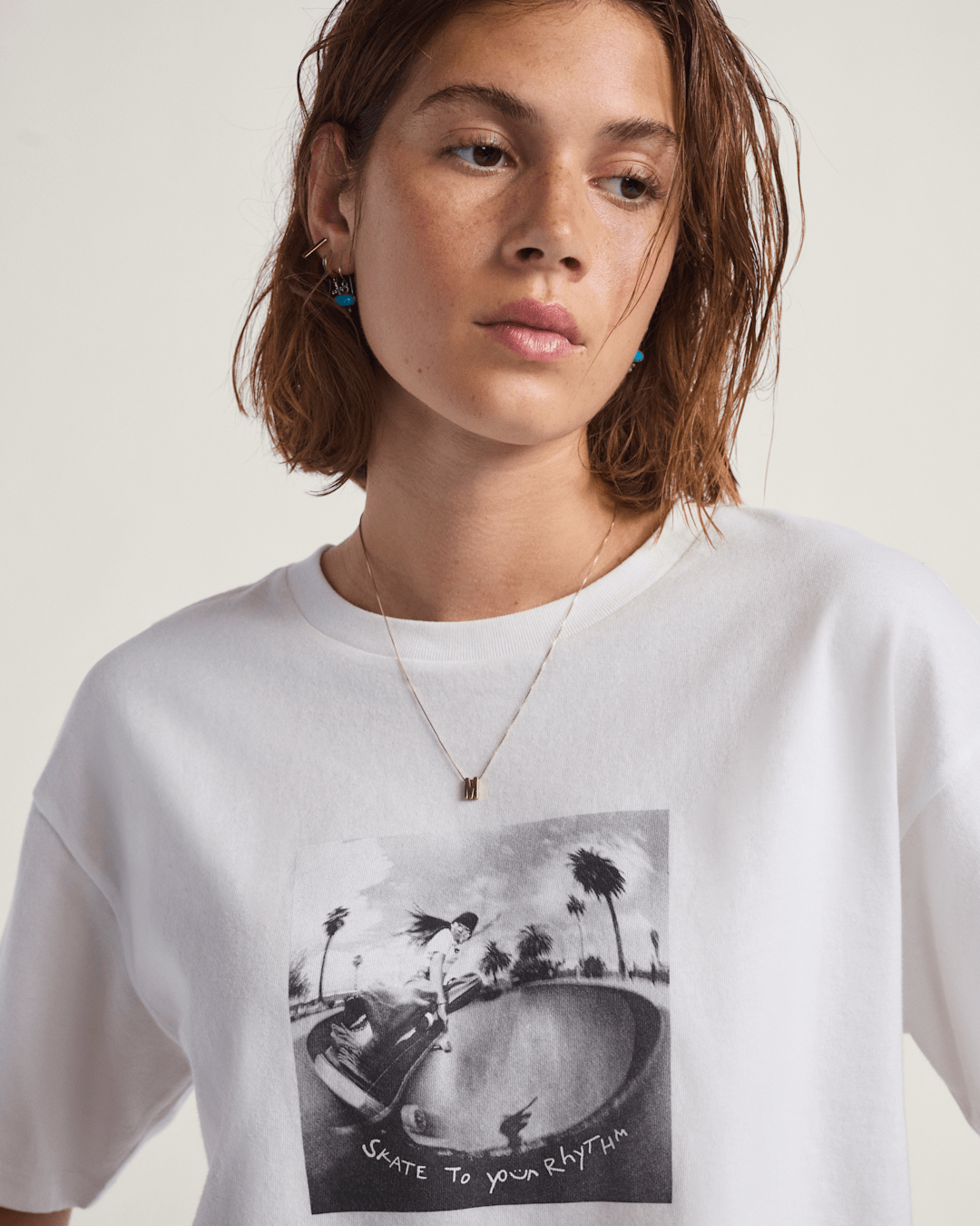 Rhythm Relaxed Crop T-Shirt in White | Vans discount