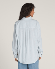 Gillian Striped Button Up Shirt in White / Crystal Blue | Vans online