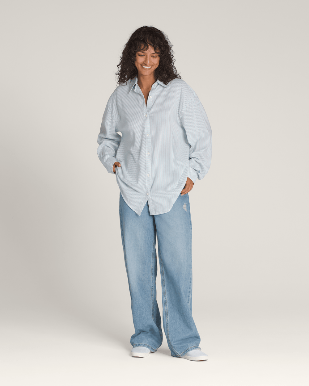 Gillian Striped Button Up Shirt in White / Crystal Blue | Vans online