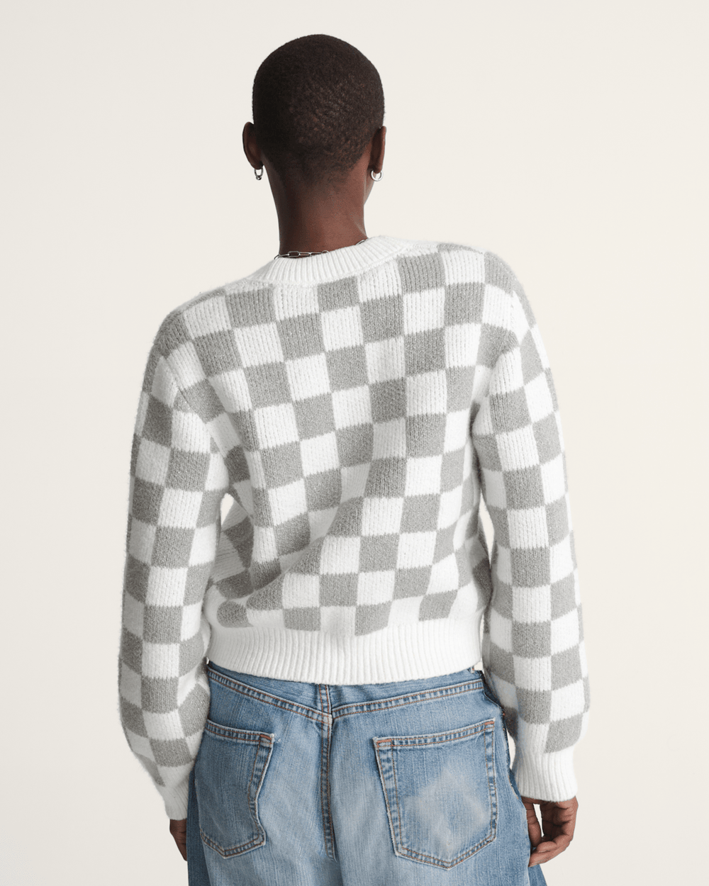Evelyn Cardigan Sweater in Checkerboard White | Vans outlet