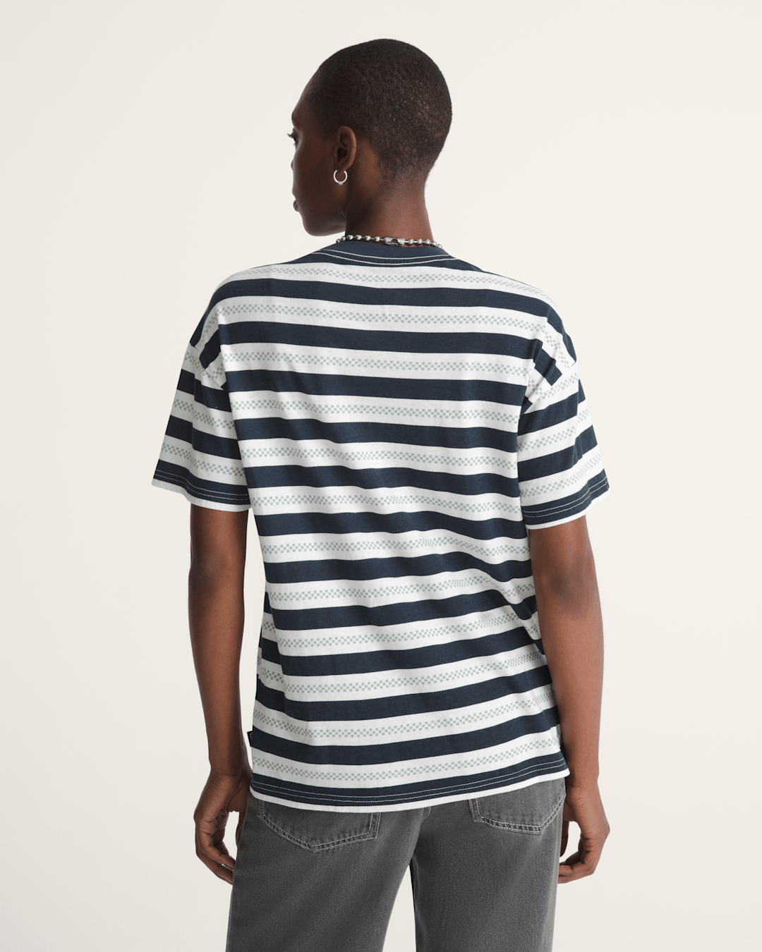 Salton Stripe Checkerboard T-Shirt in Checkerboard Marshmallow White / Navy Blue | Vans online