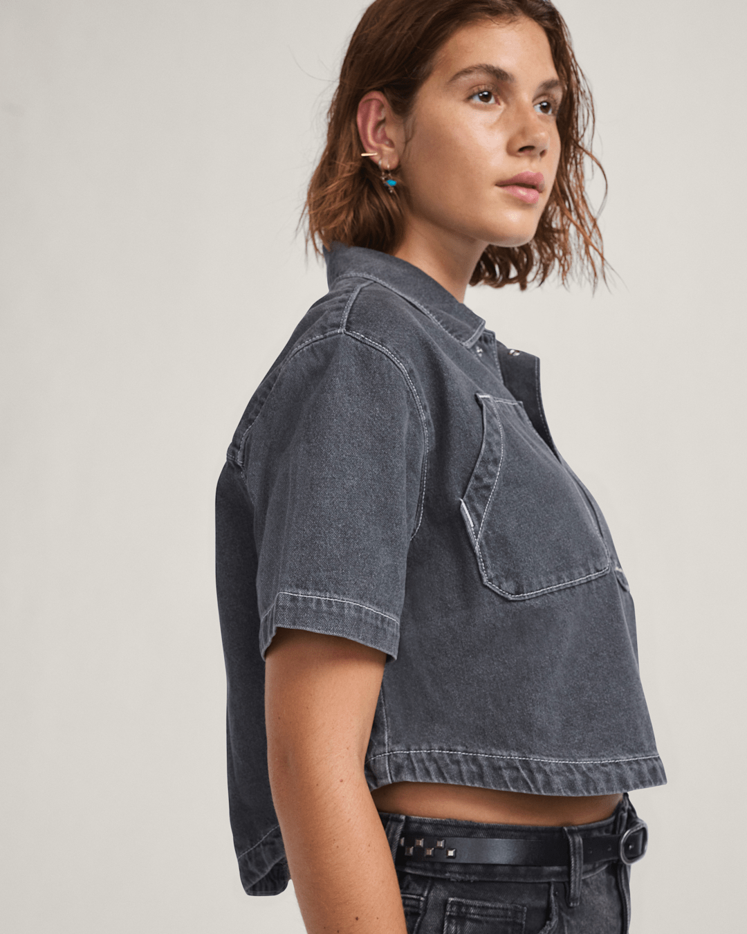 Natalie Denim Button Up Shirt in Wash Grey | Vans near me