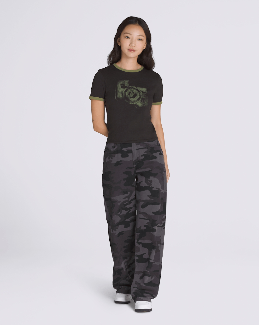 Campus Tour Ringer T-Shirt in Black / Loden Green | Vans discount