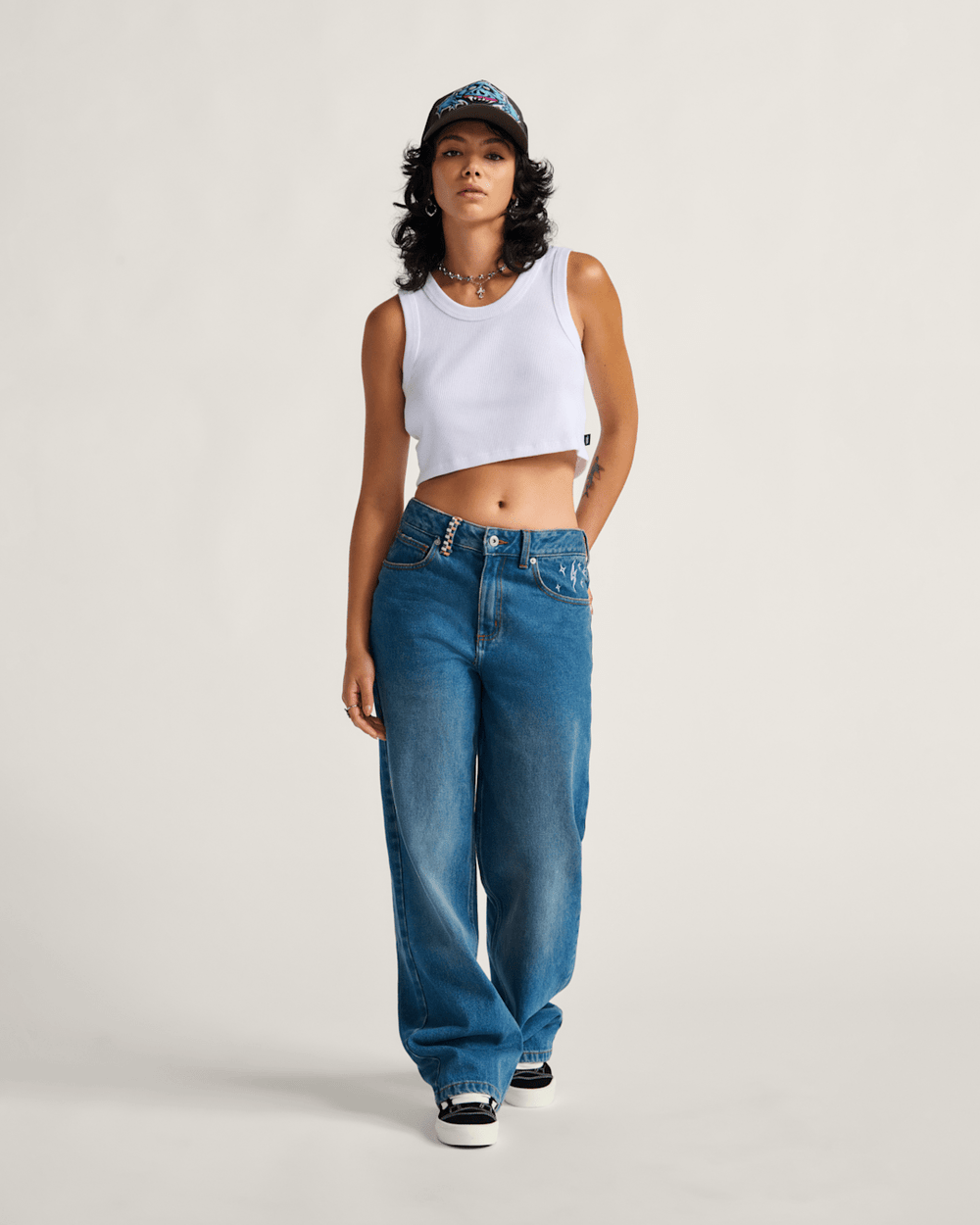 Sirelle Embroidered Denim Pants in Vintage Indigo Blue | Vans outlet
