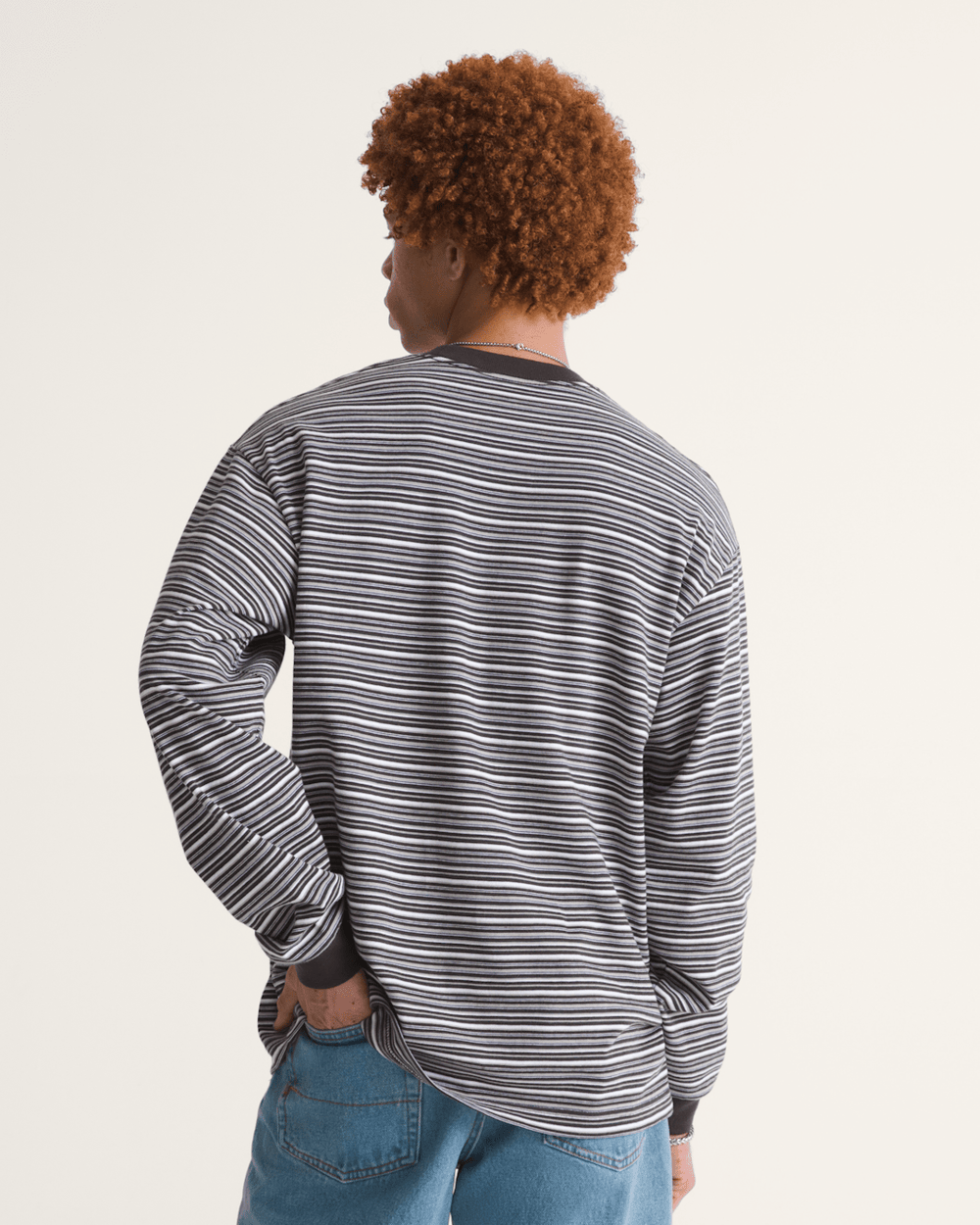 Wesley Stripe Long Sleeve Knit Shirt in Faded Black | Vans outlet