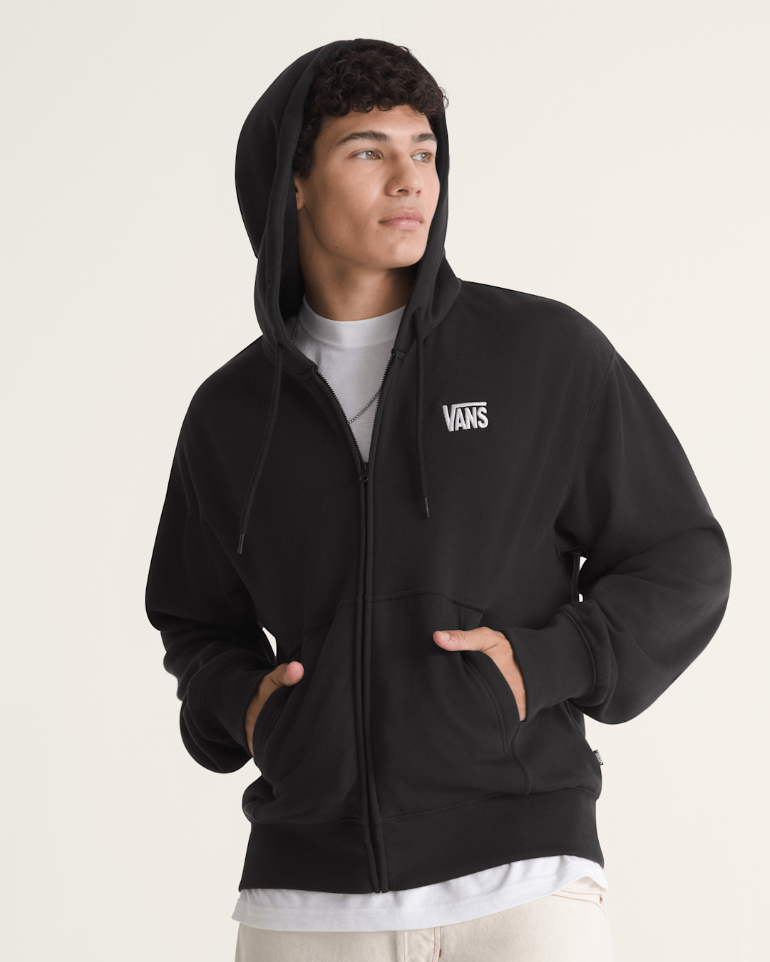 Stretch Logo Zip Hoodie in Black / White | Vans online