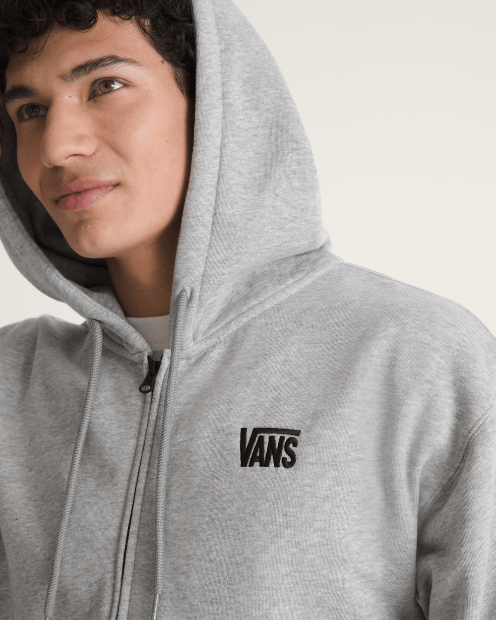Stretch Logo Zip Hoodie in Cement Heather Grey | Vans online