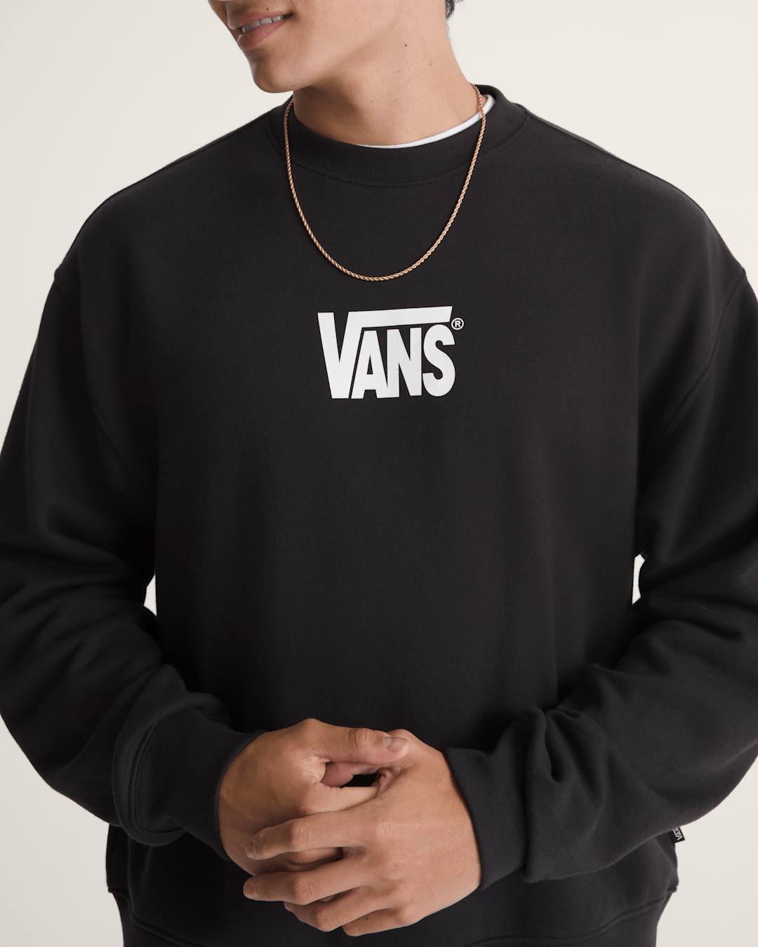 Stretch Logo Crew Sweatshirt in Black / White | Vans on sale