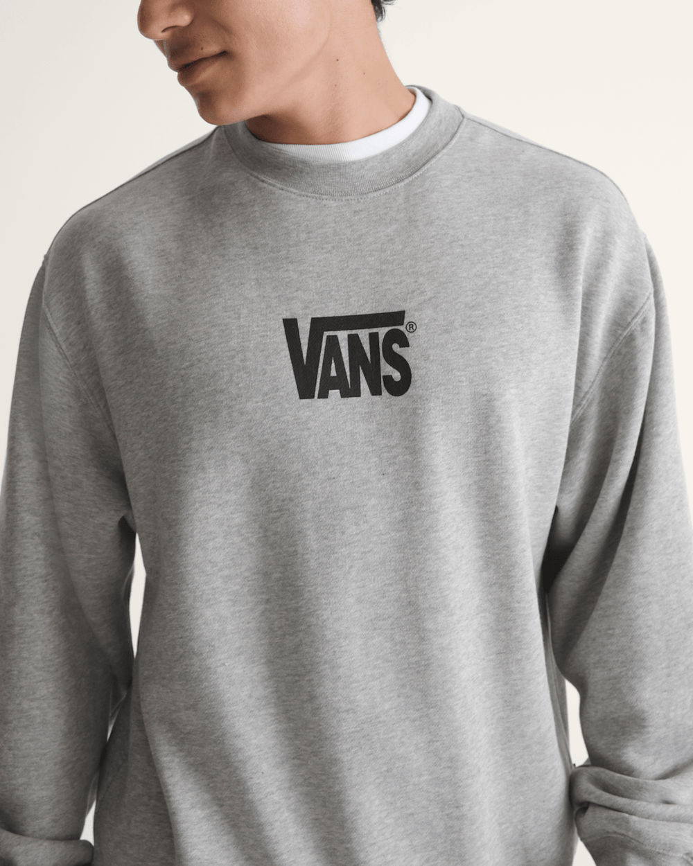 Stretch Logo Crew Sweatshirt in Cement Heather Grey | Vans discount