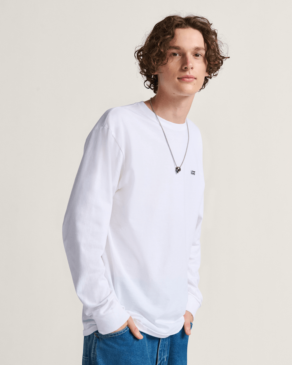Left Chest Logo Long Sleeve T-Shirt in White / Black | Vans discount