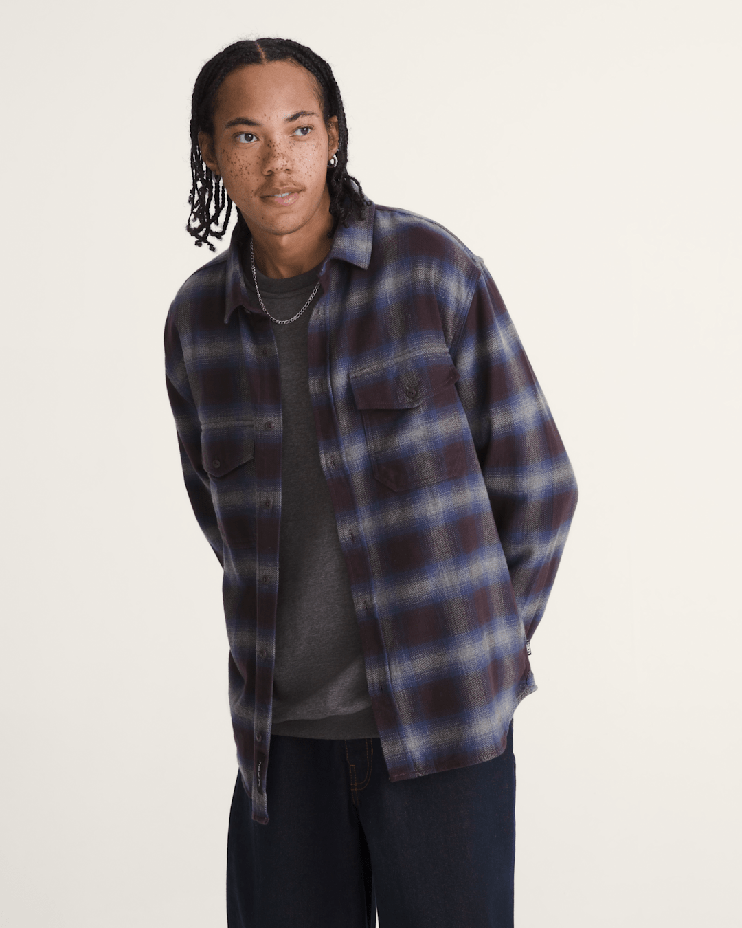 Bixby Plaid Flannel Shirt in Dark Port Red / Pewter Heather Grey | Vans online