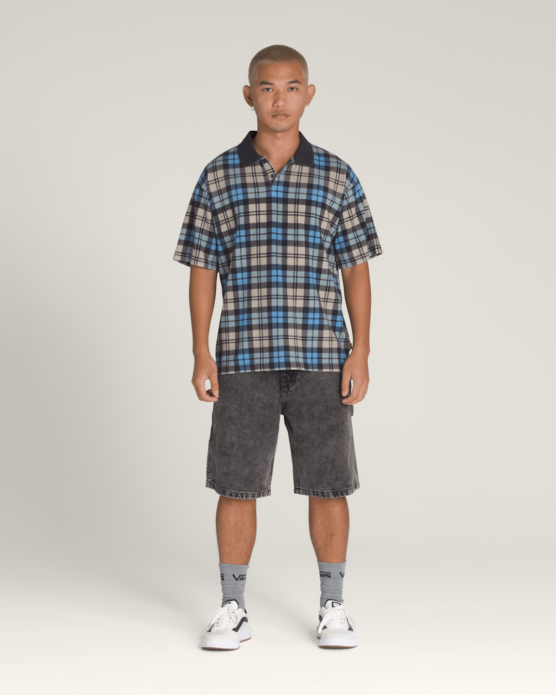 Bellmoor Plaid Polo Shirt in Parisian Night Blue / London Fog Grey | Vans sale