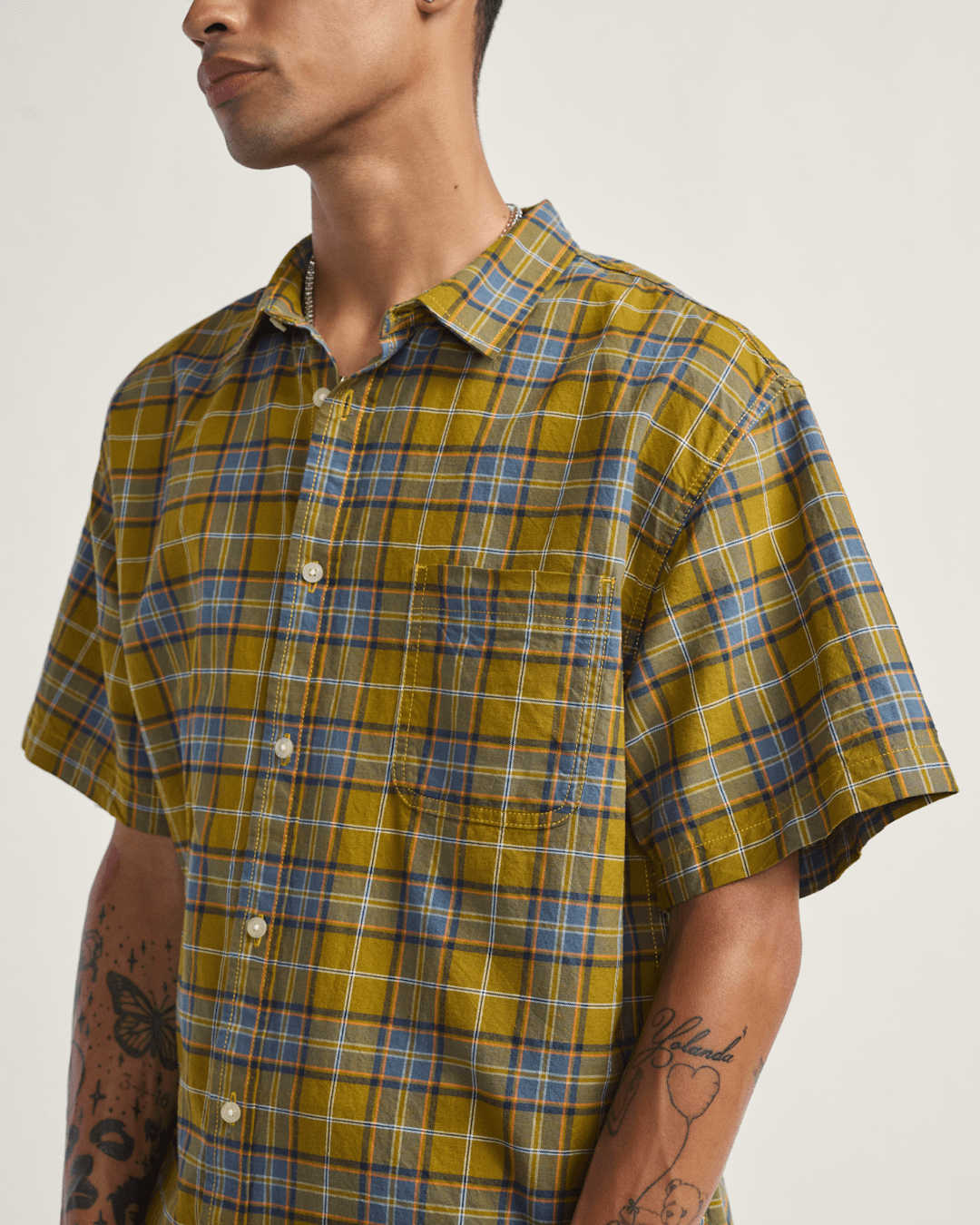 Lawson Plaid Button Up Shirt in Burnt Gold Yellow / Stormy Weather Blue | Vans outlet