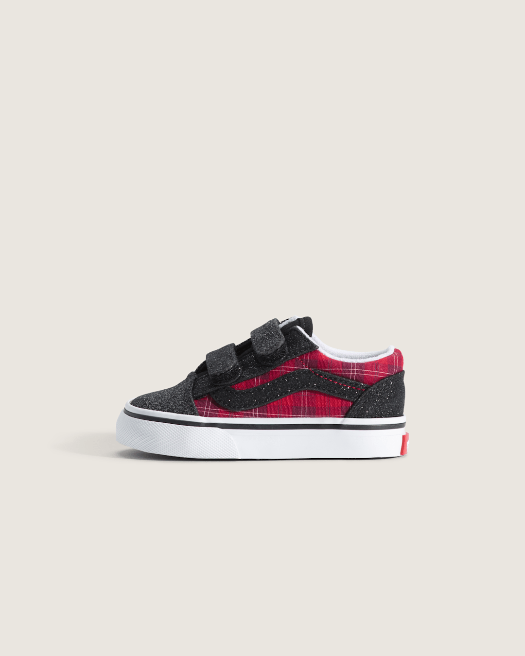 Toddler Old Skool V Shoe in Glitter Plaid Red / Black | Vans on sale